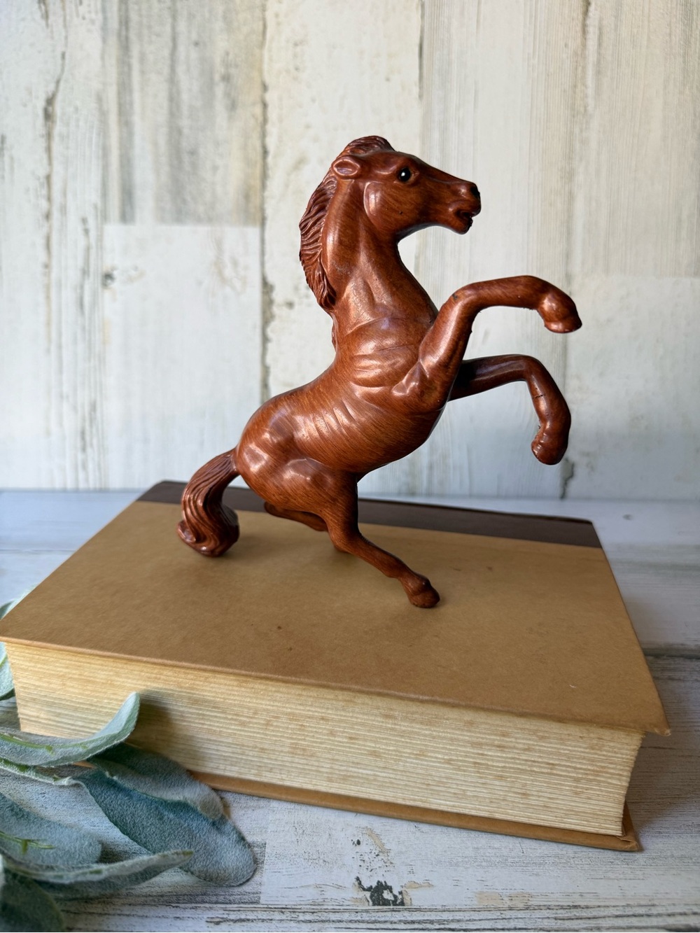 Vintage Mid-Century Rearing Horse Figurine Equine Statue Blue Rhinestone Eyes